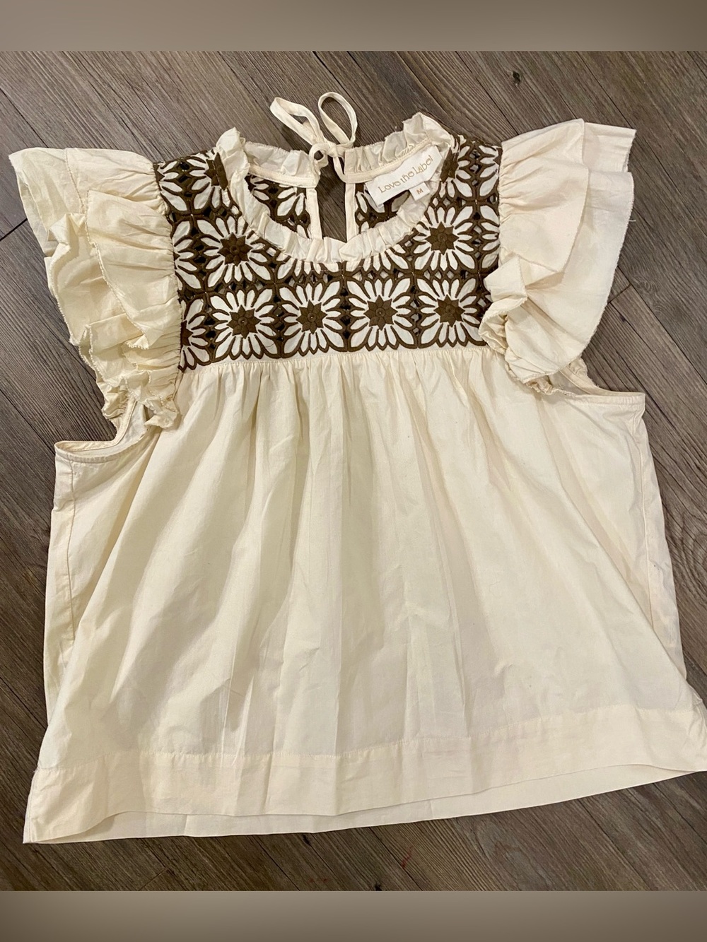 Love the Label Cream Embroidered Ruffle-Trim Camisole